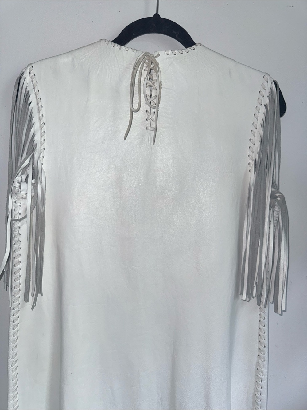 White Fringe Leather Dress with Floral Beadwork Size 10 Native - Picture 8 of 12